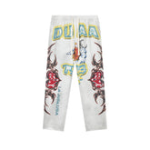 DUAA Sun Moon Heart Totem White Straight Sweatpants