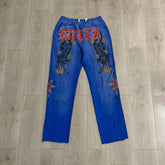 DUAA Panther Flame Blue Vintage Straight Sweatpants