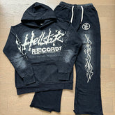 Hellstar Records Vintage Wash Tracksuit (Black / Red)