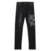 Ksubi Star Circle Logo Print Distressed Black Washed Slim Jeans
