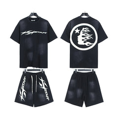 Hellstar Circle Flame Face Logo Tee & Shorts Set