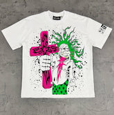 Hellstar Colorful Clown Cross Front & Back Print White Tee