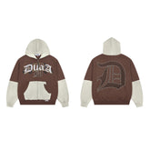 DUAA Gothic Logo Rhinestone Color Block Zip Up Hoodie