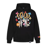GOOD Scissors Floral Butterfly Print Black Hoodie