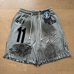Hellstar 11 Symbol & Flame Graphic Tee & Shorts Set (Washed Black & Grey)