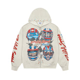DUAA Racing Helmet Vintage Washed Beige Zip Up Hoodie
