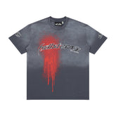 Hellstar Red Drip Blood Splash Washed Grey Tee