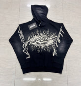 Hellstar Records Flame Vintage Washed Black Hoodie