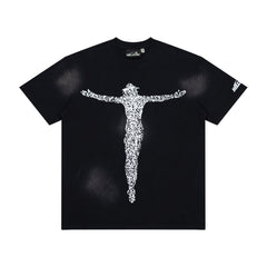 Hellstar QR Code Crucifix Figure Black Mineral Wash Tee