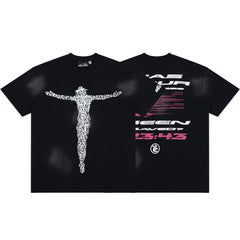 Hellstar QR Code Crucifix Figure Black Mineral Wash Tee