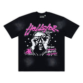 Hellstar Pink Letter Portrait Black Tee