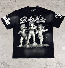 Hellstar The Path To Paradise Three Cherubs Black Washed Tee