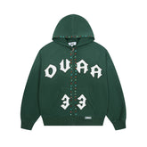 DUAA Gothic Letter 33 Rhinestone Dark Green Zip Up Hoodie