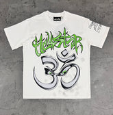 Hellstar Om Symbol Green Graffiti White Tee