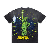 Valley Dreams Statue Of Liberty Vintage Washed Double Sided Graphic Tee