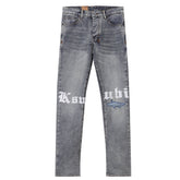 Ksubi Gothic Letter Shark Embroidery Grey Wash Slim Jeans