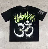 Hellstar Om Symbol Green Graffiti Black Tee