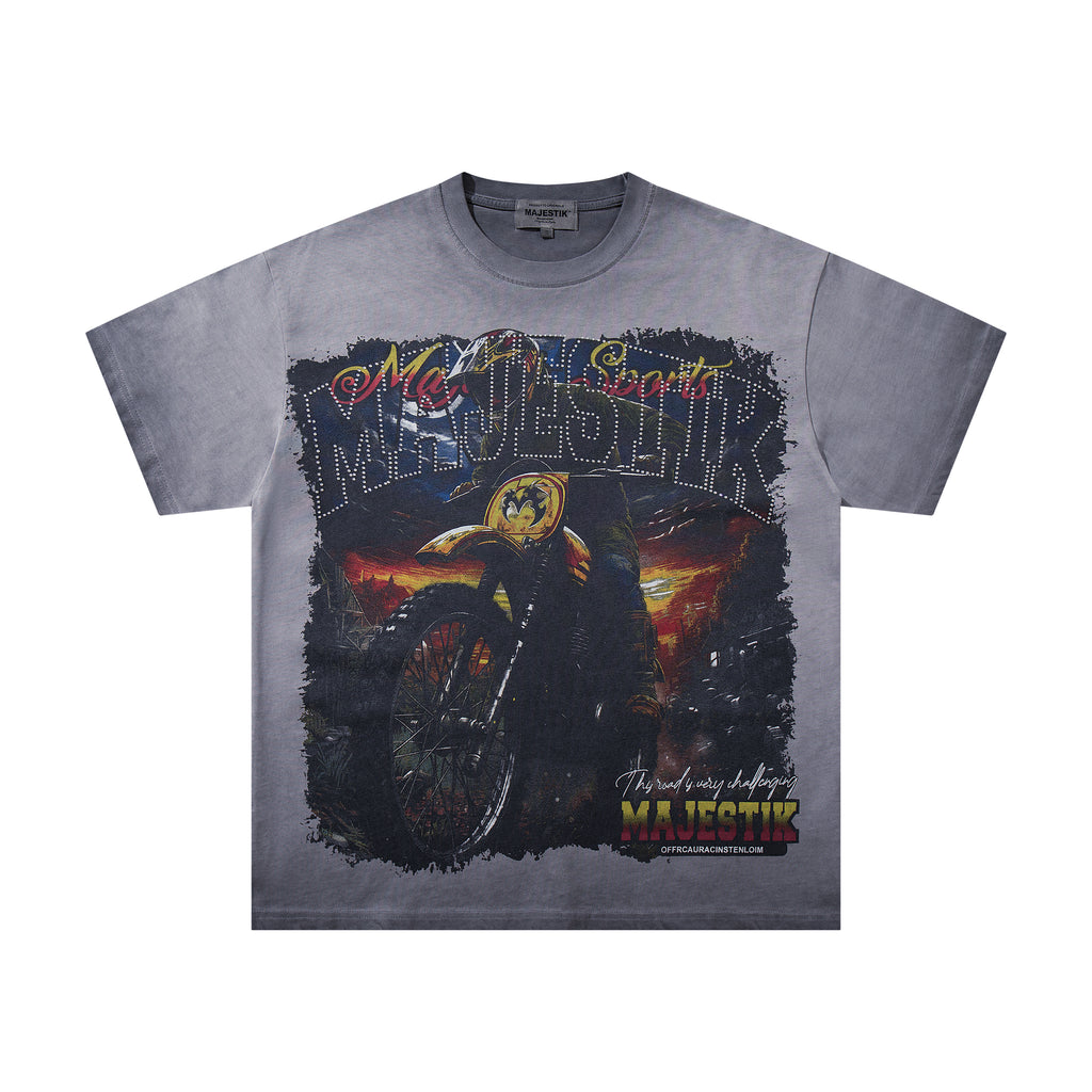 Majestik Dirt Bike Vintage Washed Grey Graphic Tee