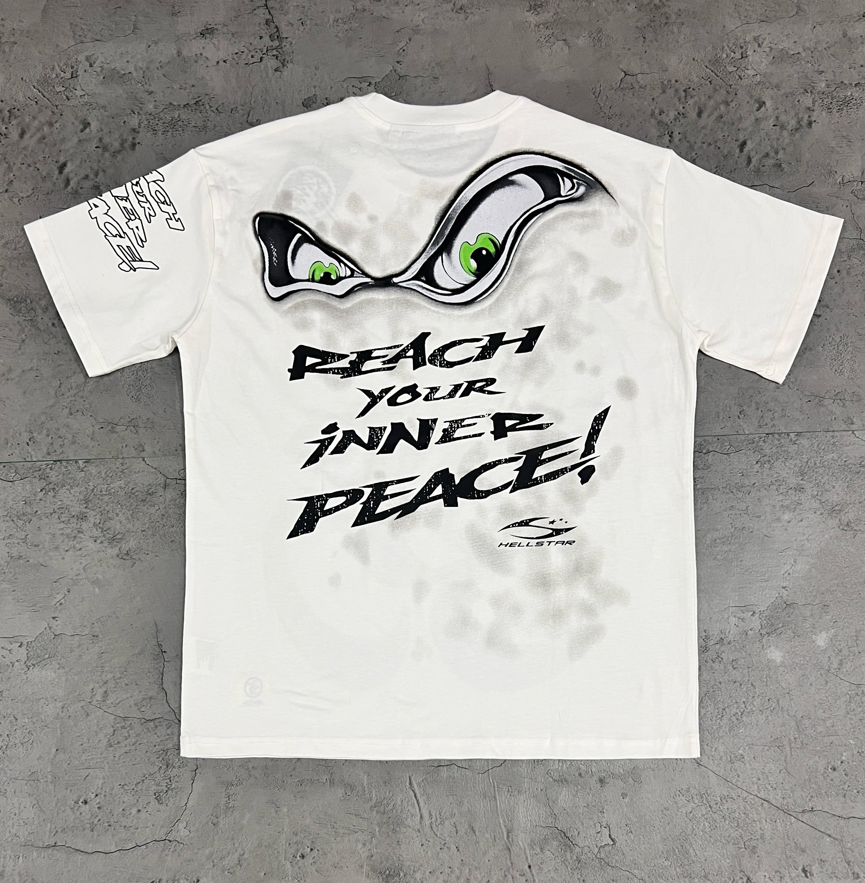 Hellstar Om Symbol Green Graffiti White Tee