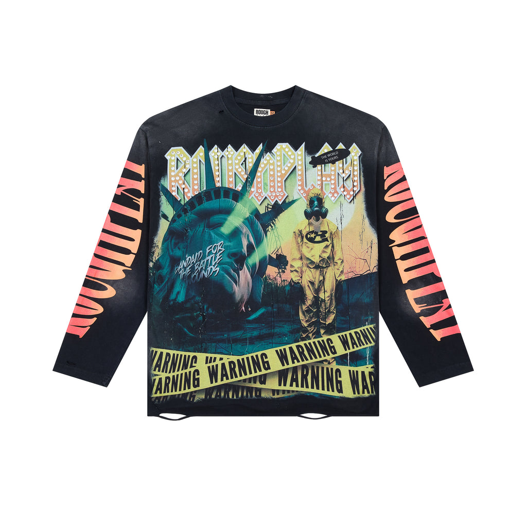 ROUGHPLAY Statue Of Liberty Warning Tape Vintage Long Sleeve Tee