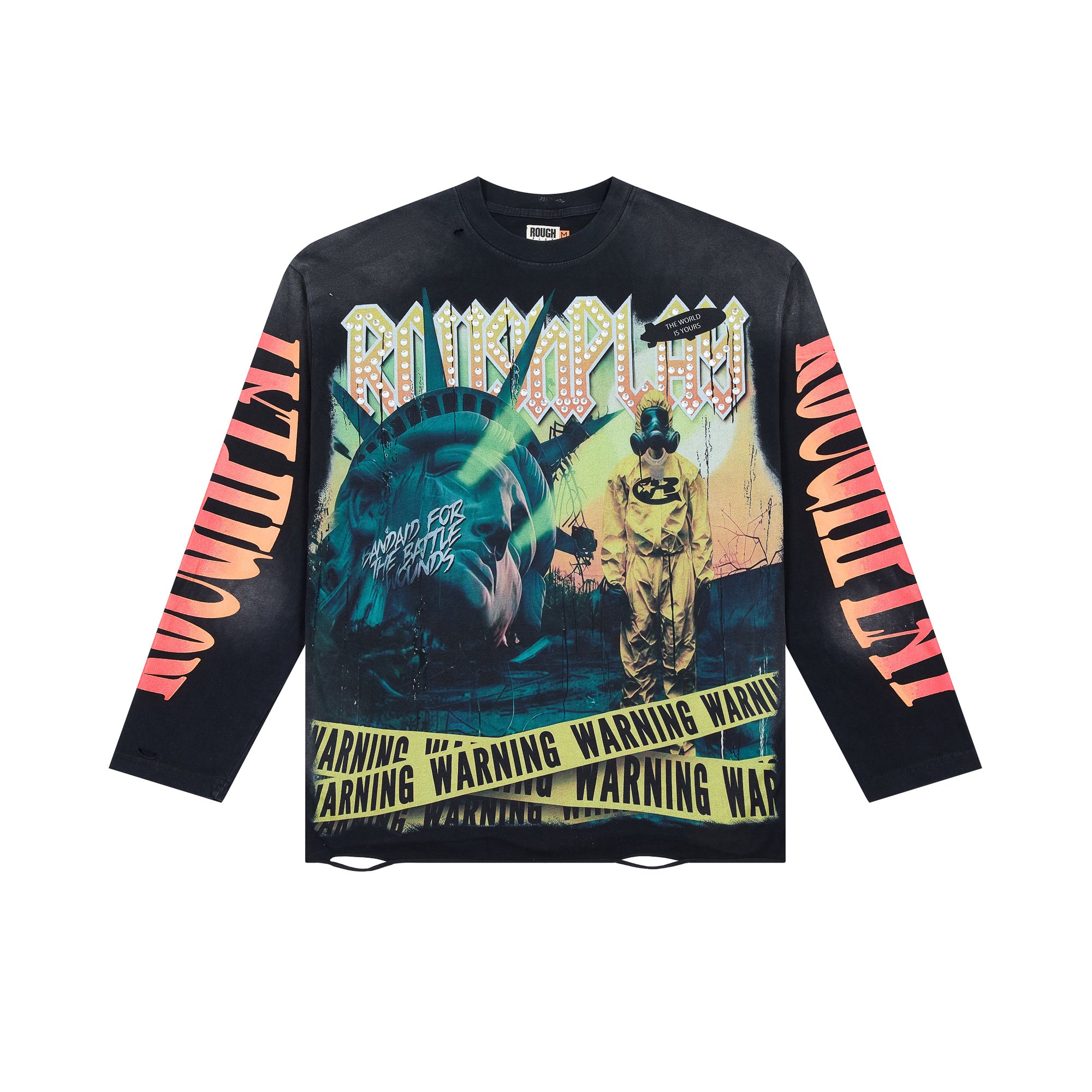 ROUGHPLAY Statue Of Liberty Warning Tape Vintage Long Sleeve Tee