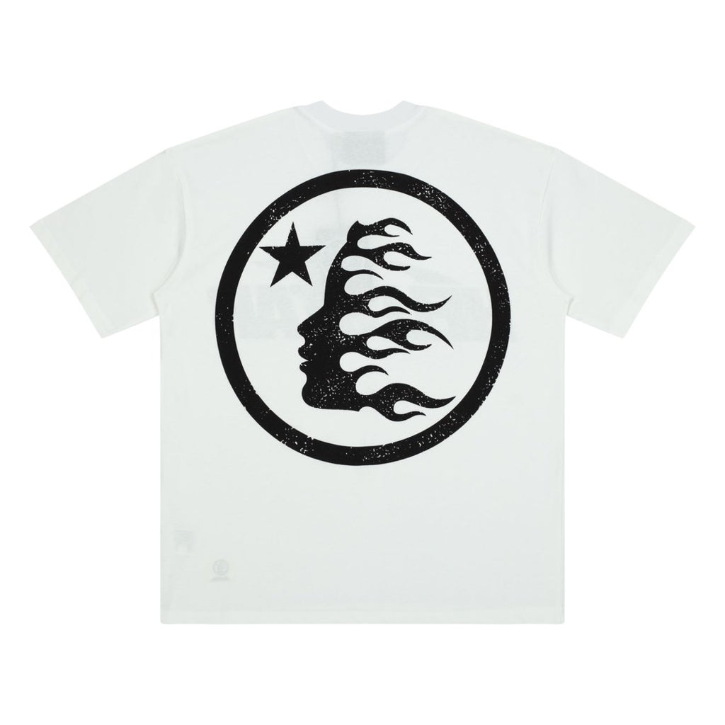 Hellstar Front Logo Back Circle Flame White Graphic Tee