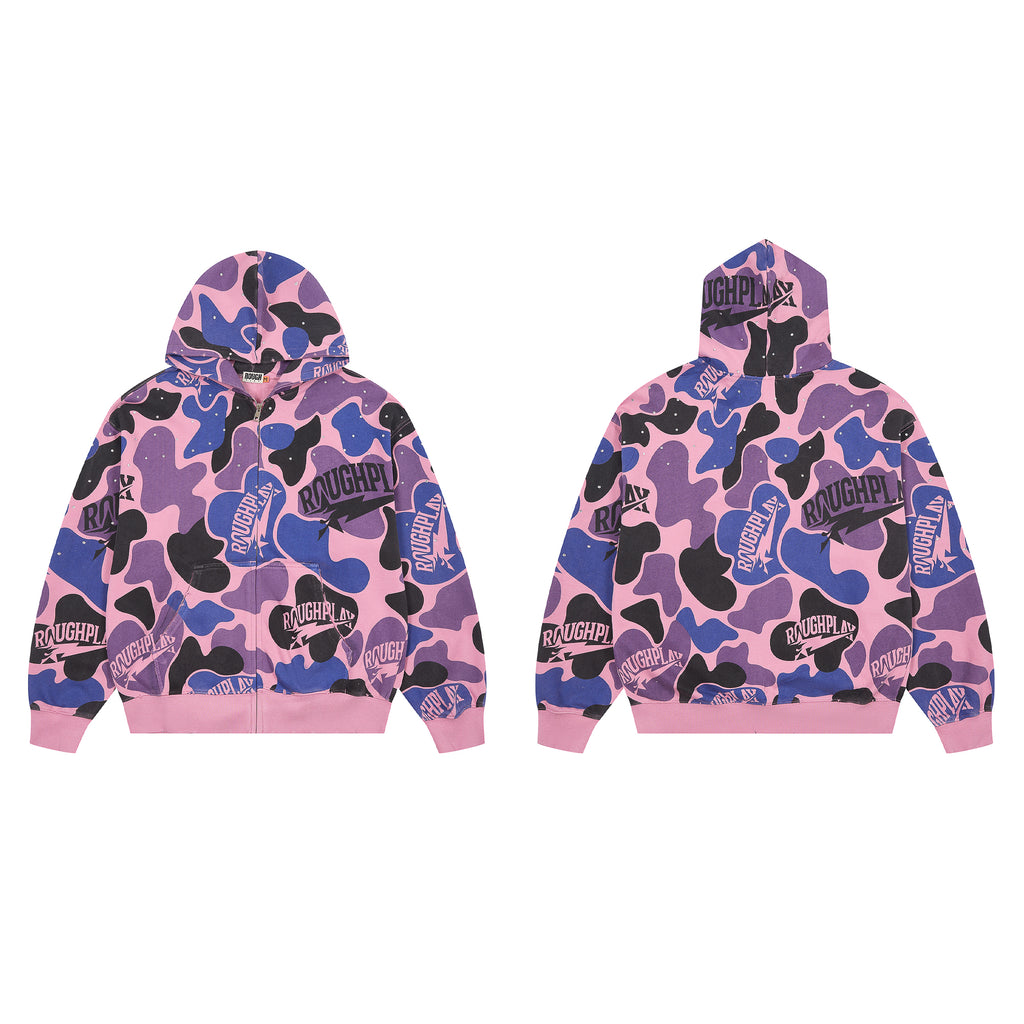ROUGHPLAY Pink Purple Camo Rhinestone Zip-Up Hoodie