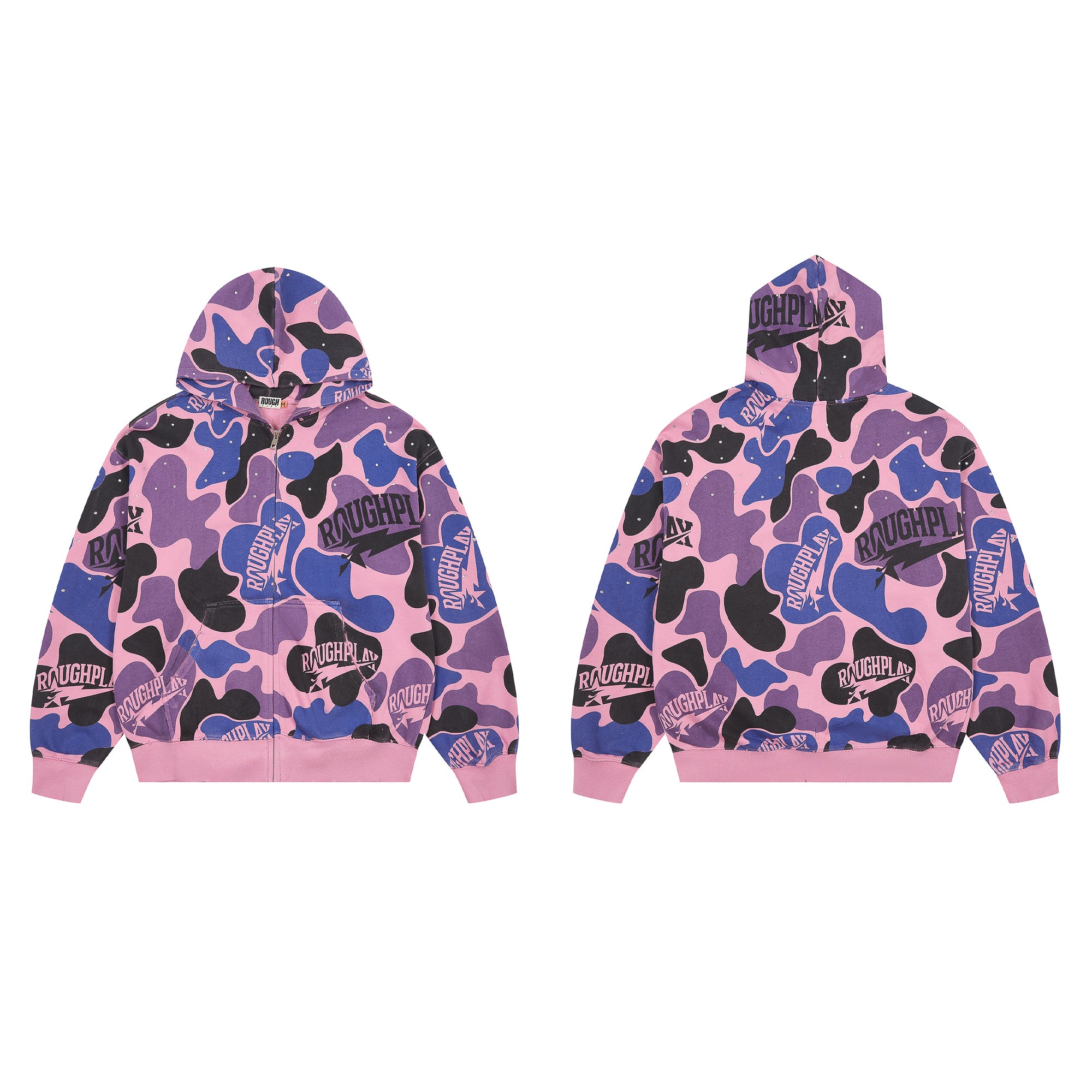 ROUGHPLAY Pink Purple Camo Rhinestone Zip-Up Hoodie