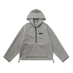 ESSENTIALS Fear Of God Gray Sherpa Half Zip Hooded Pullover
