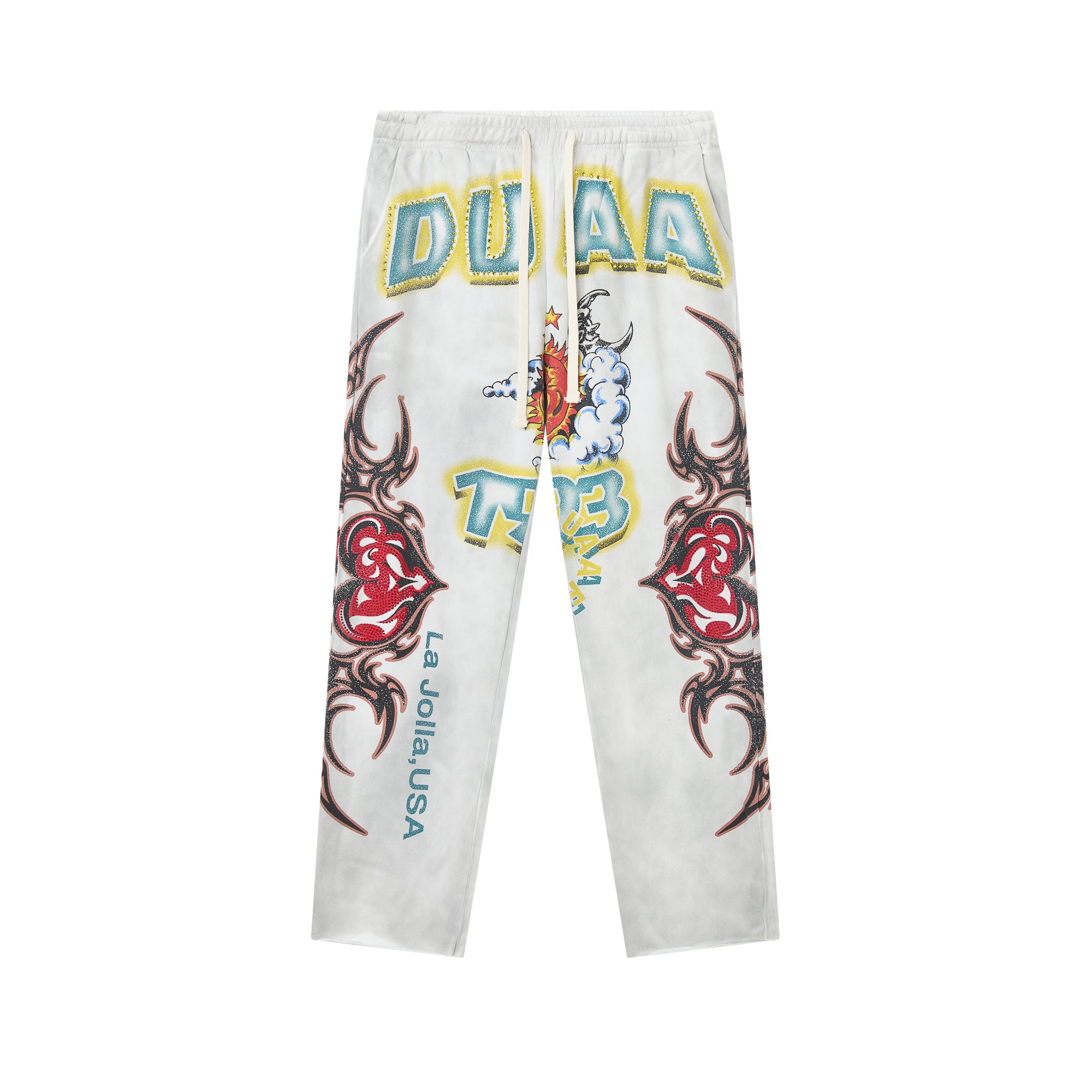 DUAA Sun Moon Heart Totem White Straight Sweatpants