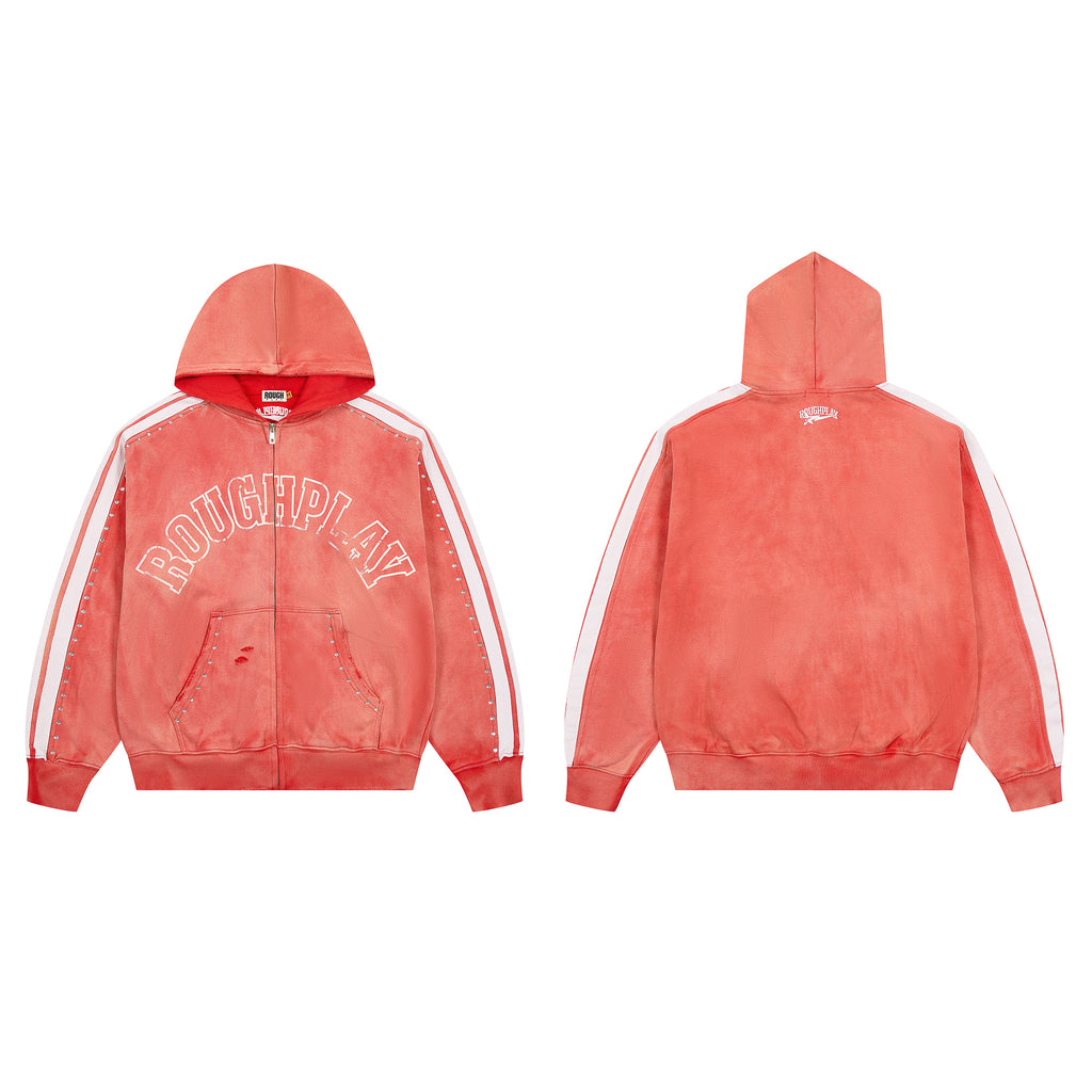ROUGHPLAY Studded Stripe Vintage Zip-Up Hoodie