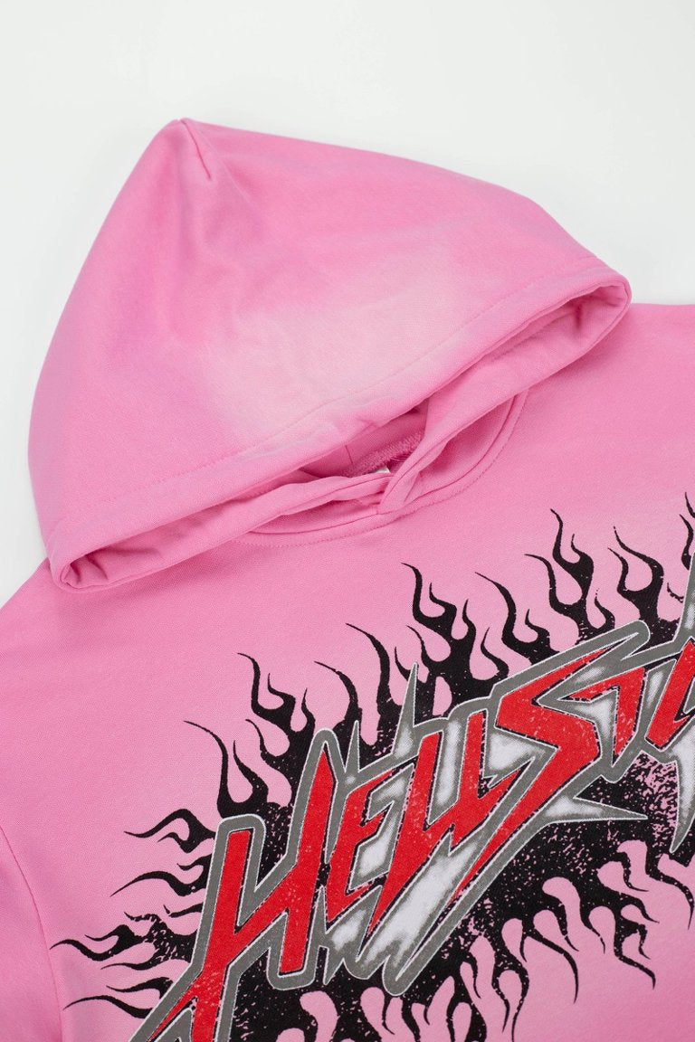 Hellstar Flame Logo Vintage Washed Pink Hoodie