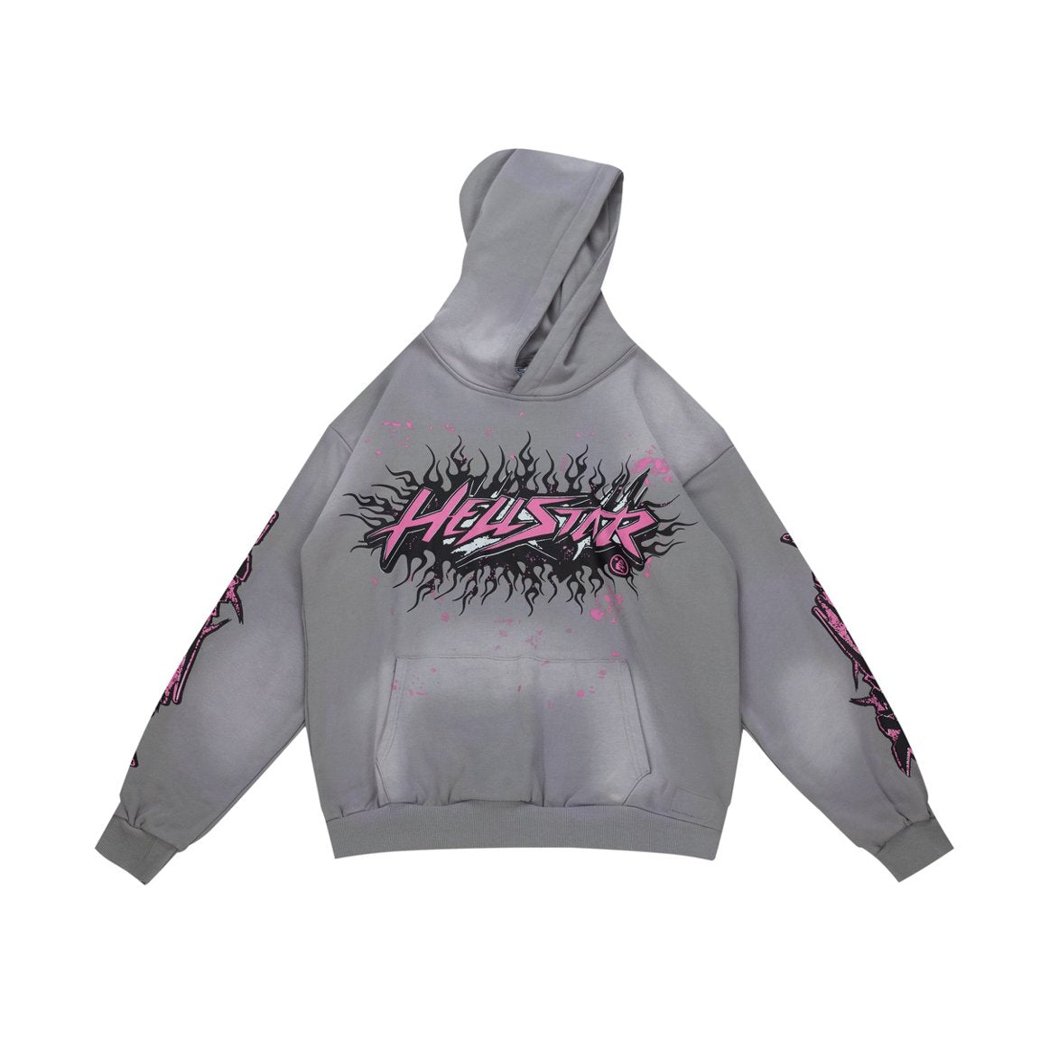 Hellstar Flame Logo Vintage Washed Grey Hoodie