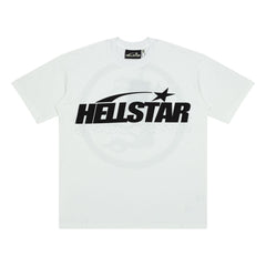 Hellstar Front Logo Back Circle Flame White Graphic Tee