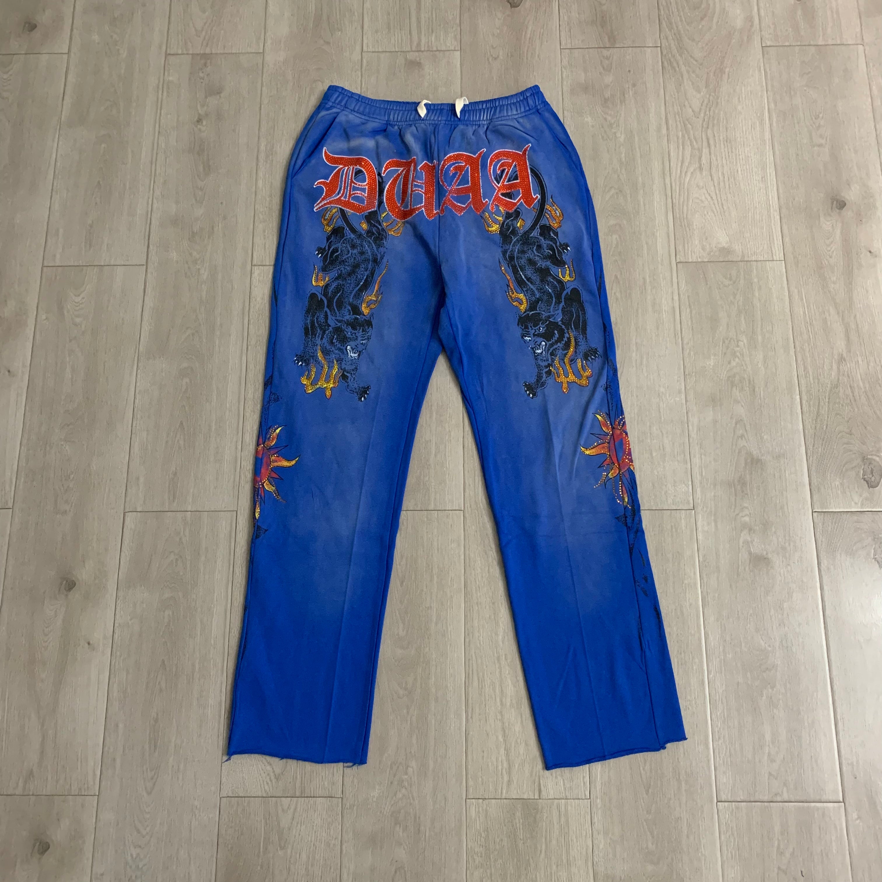 DUAA Panther Flame Blue Vintage Straight Sweatpants
