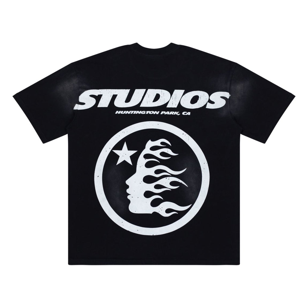 Hellstar Rhinestone Flame Logo Black Washed Tee