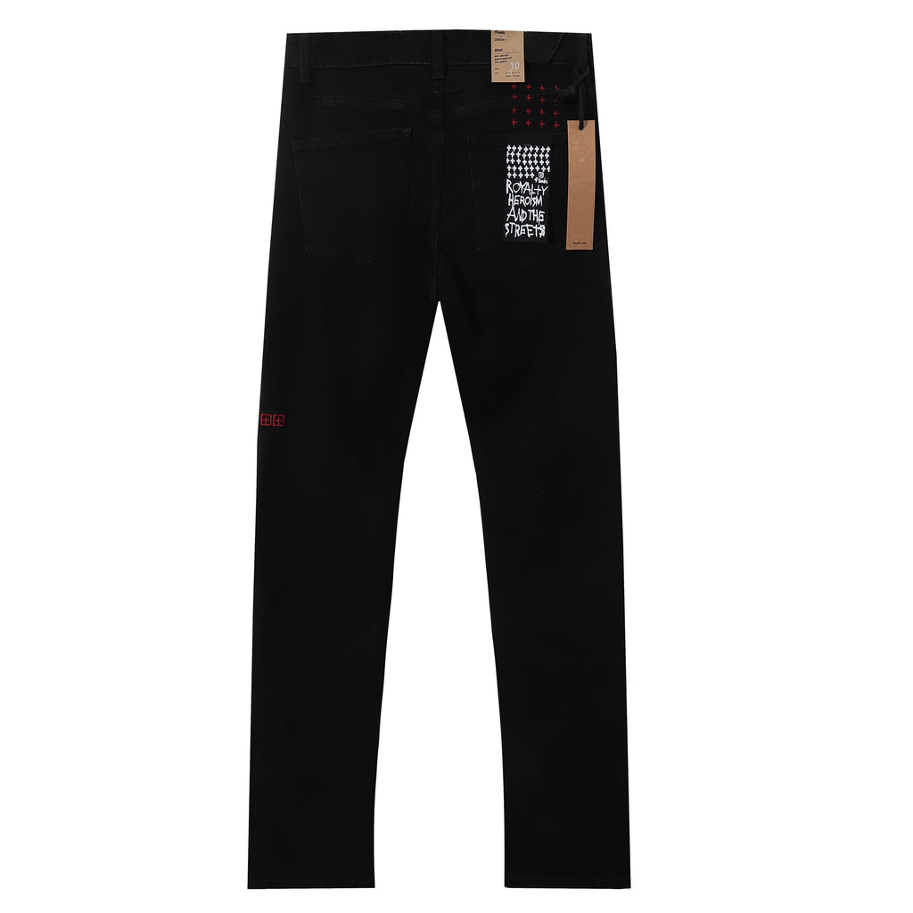 Ksubi Red Outline Logo Embroidered Black Slim Jeans