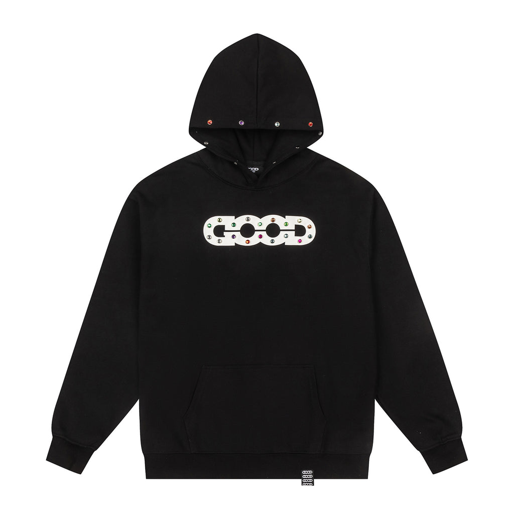 GOOD Color Rhinestone Black Hoodie