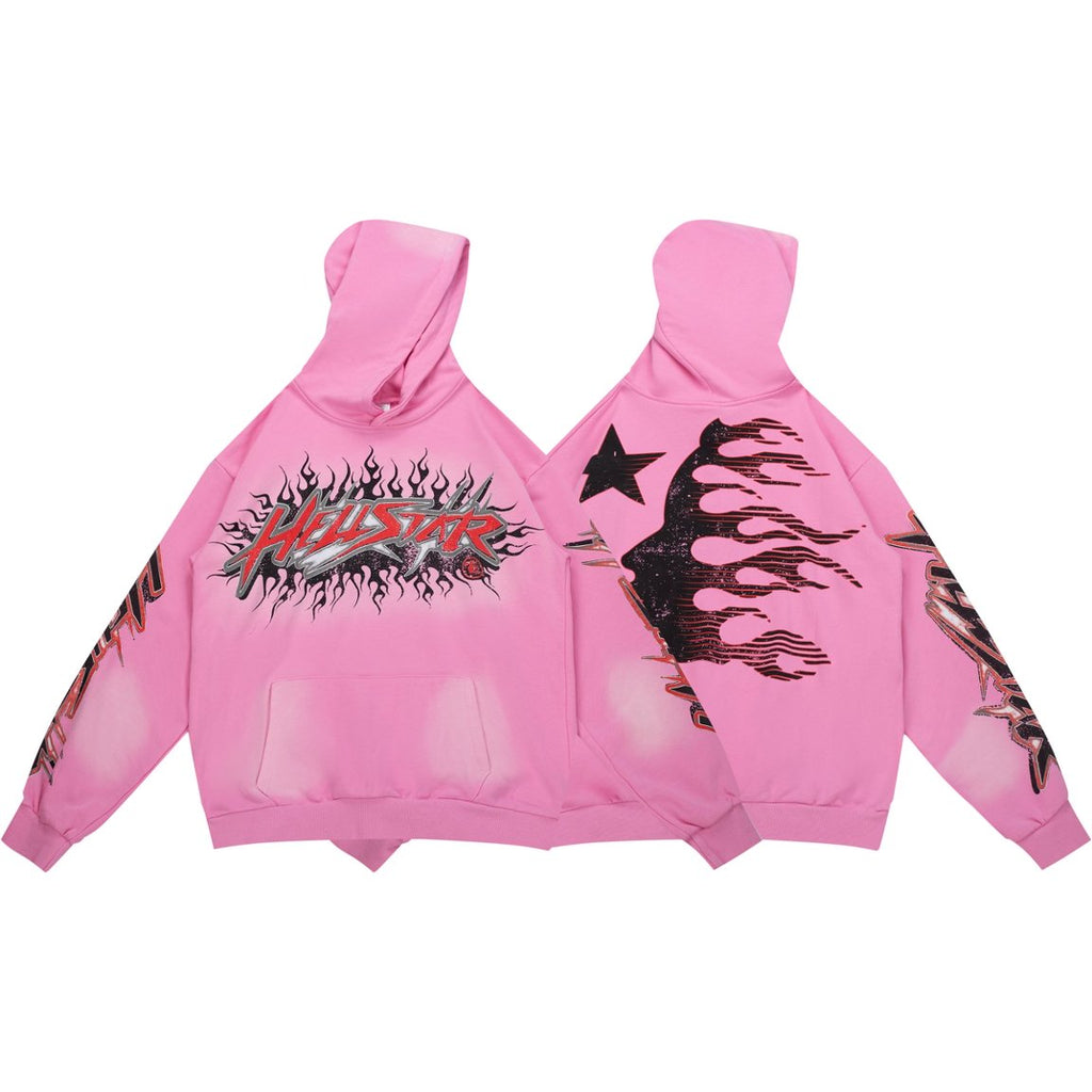 Hellstar Flame Logo Vintage Washed Pink Hoodie