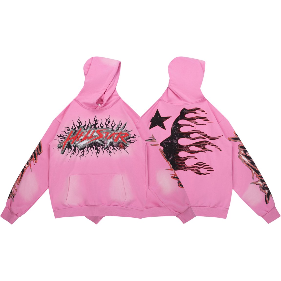 Hellstar Flame Logo Vintage Washed Pink Hoodie