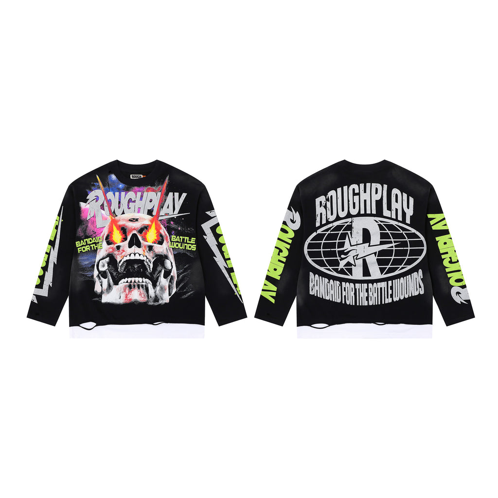 ROUGHPLAY Laser Eyes Skull Vintage Long Sleeve Tee