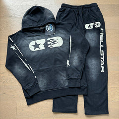 Hellstar Capsule Face Vintage Wash Tracksuit (Black & Dark Grey)