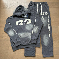 Hellstar Capsule Face Vintage Wash Tracksuit (Black & Dark Grey)