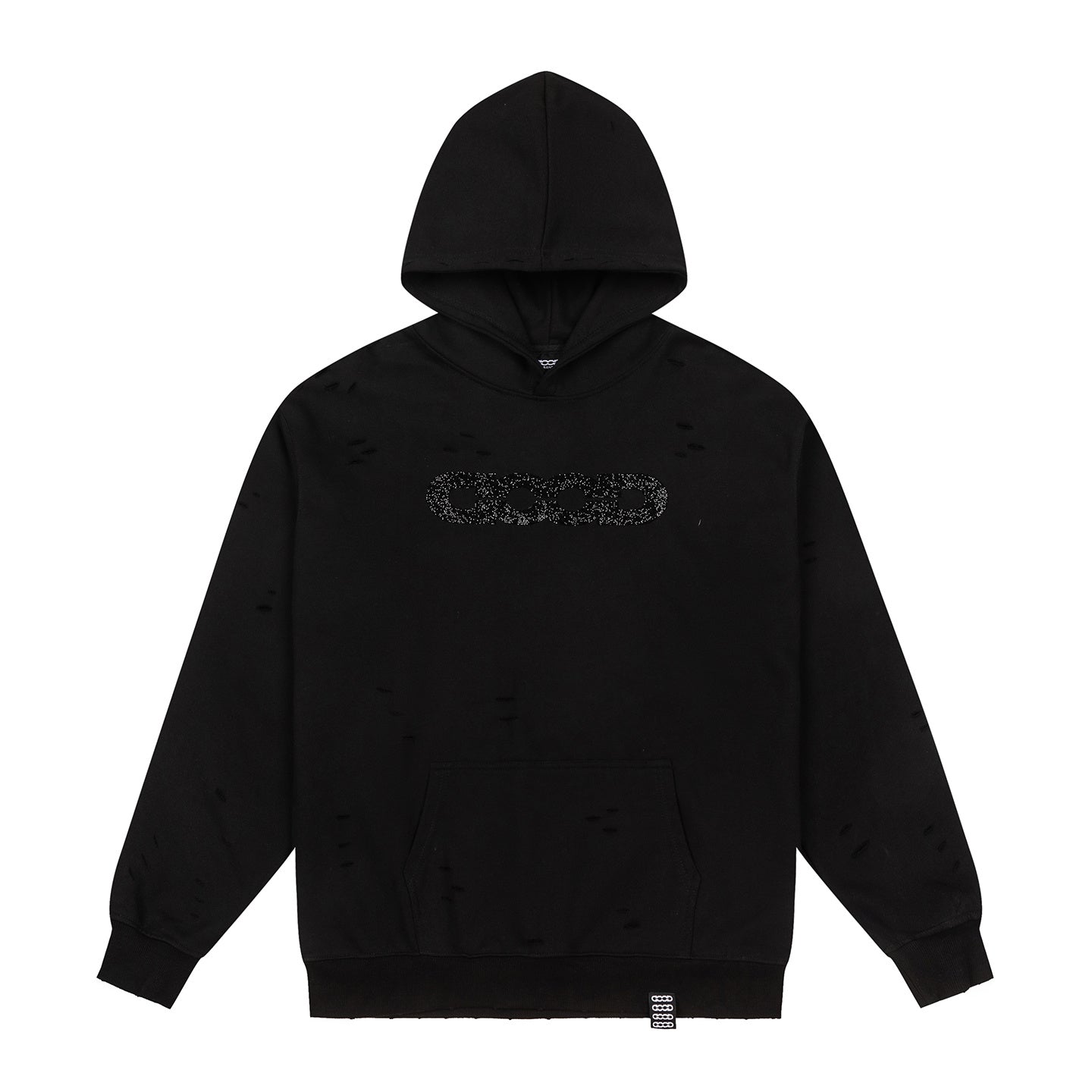 GOOD Silver Rhinestone Distressed Black Hoodie