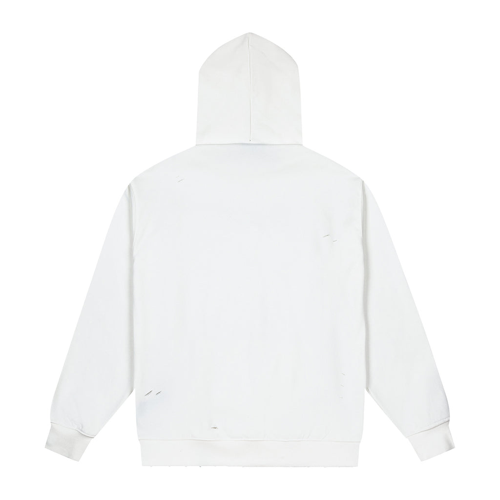 GOOD Silver Rhinestone Distressed White Hoodie
