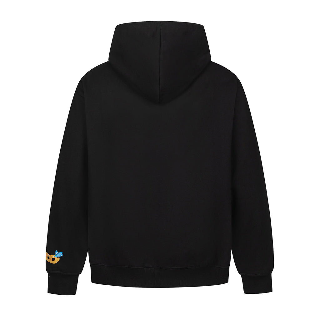GOOD Scissors Floral Butterfly Print Black Hoodie