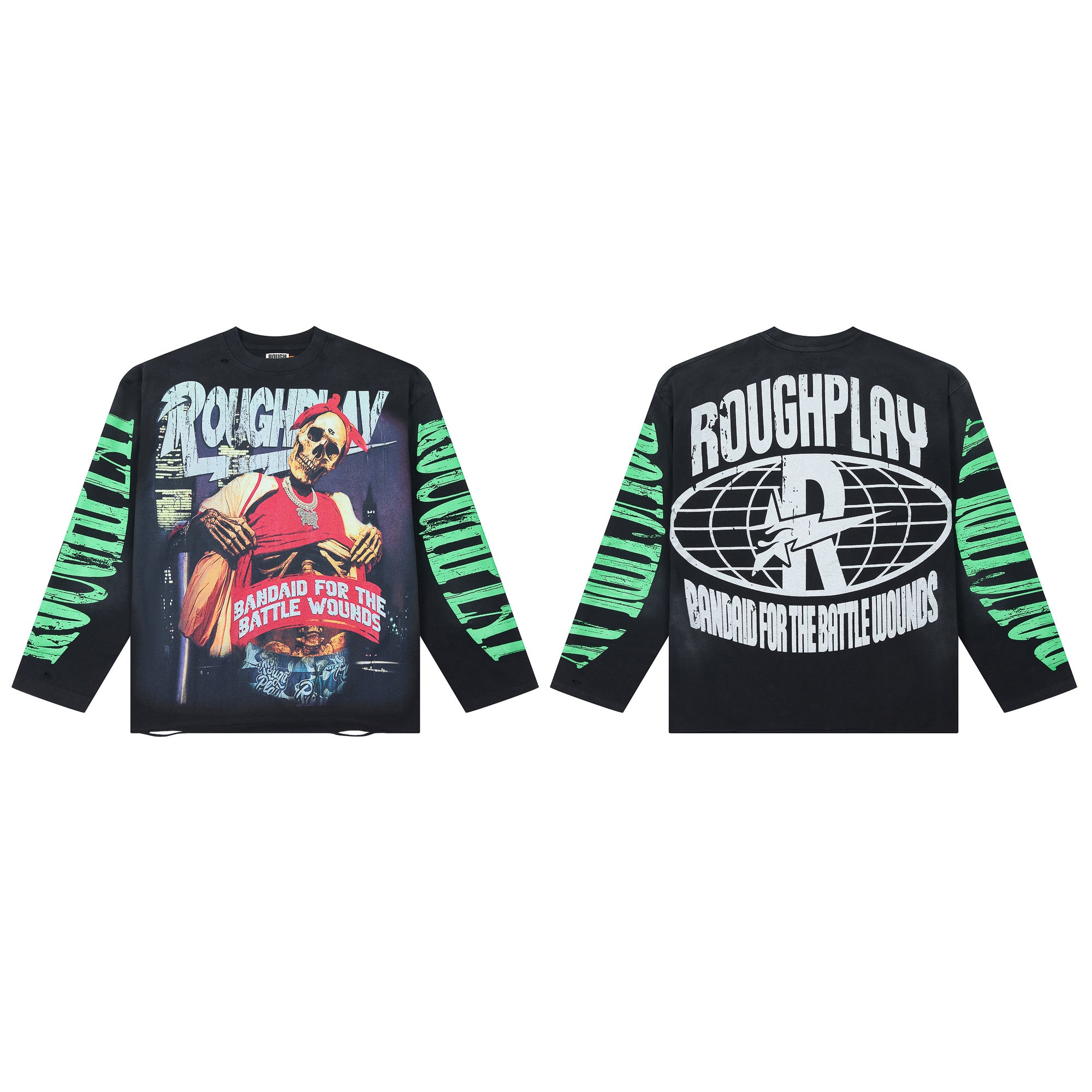 ROUGHPLAY Hip Hop Bandana Skeleton Vintage Long Sleeve Tee