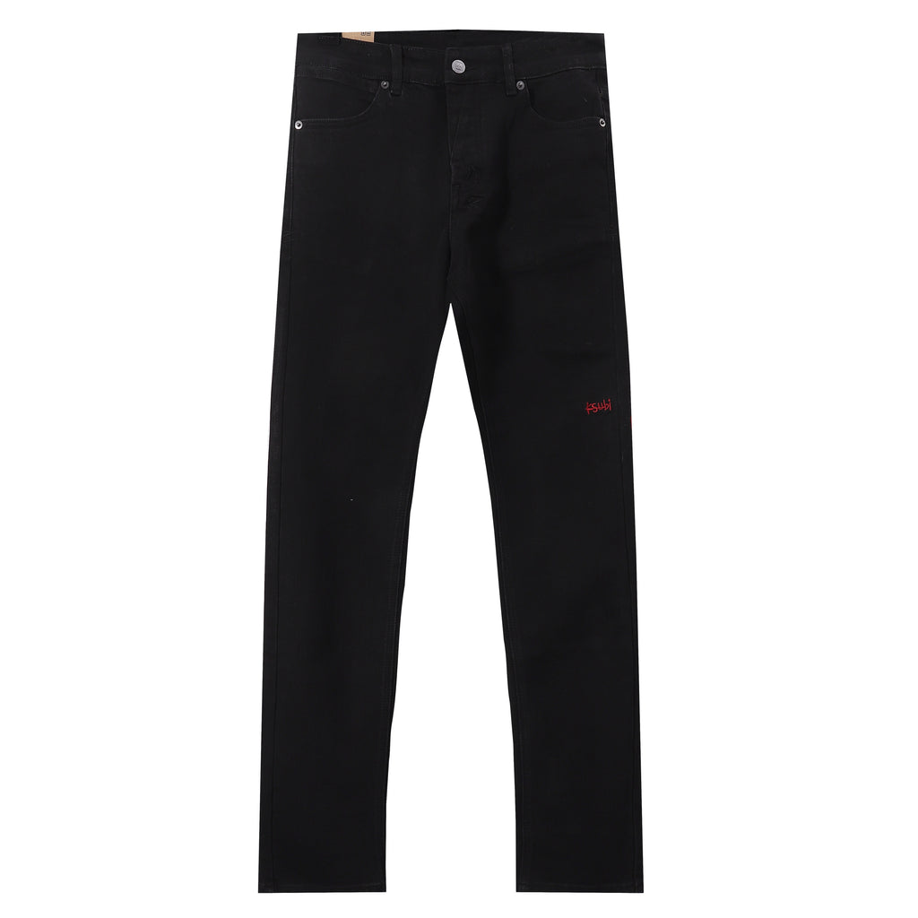 Ksubi Red KSUBI Letter Embroidery Solid Black Slim Jeans