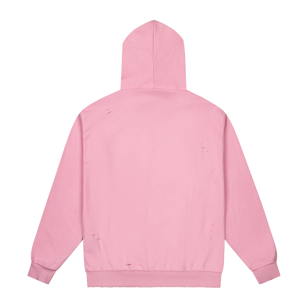 GOOD Silver Rhinestone Distressed Pink Hoodie
