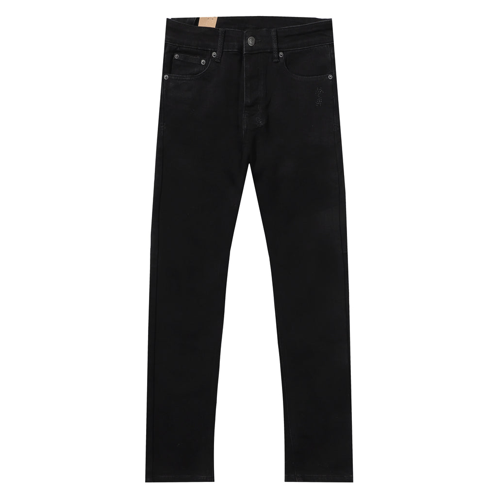 Ksubi Solid Black Mini Cross Embroidery Slim Jeans